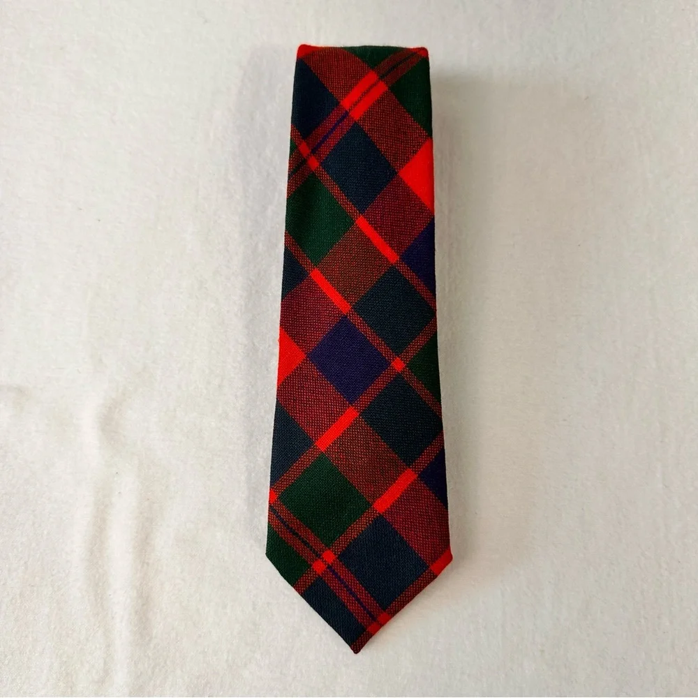 Vintage Scotland Glasgow Man's Tie Handmade Wool Red Multicolor Necktie Plaid